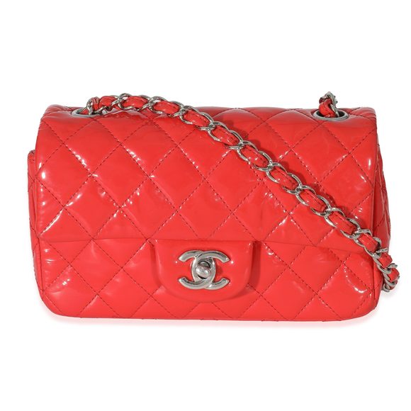 Chanel Red Quilted Patent Mini Rectangular Classic Single Flap Bag - Picture 1 of 8